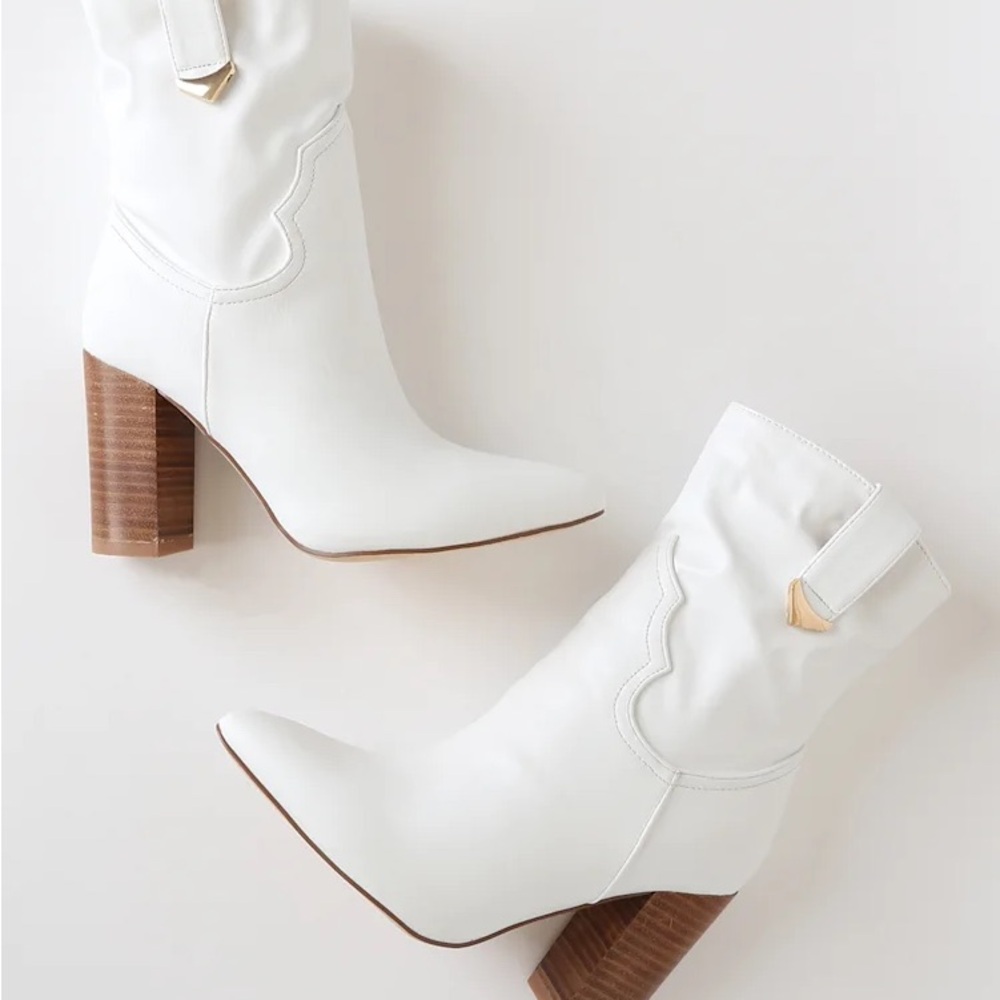 Lulus Taryne White Pointed-Toe Heeled Boots